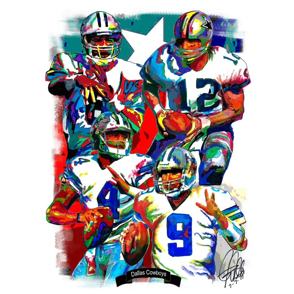 Dallas Cowboys Aikman Staubach Prescott Romo Print